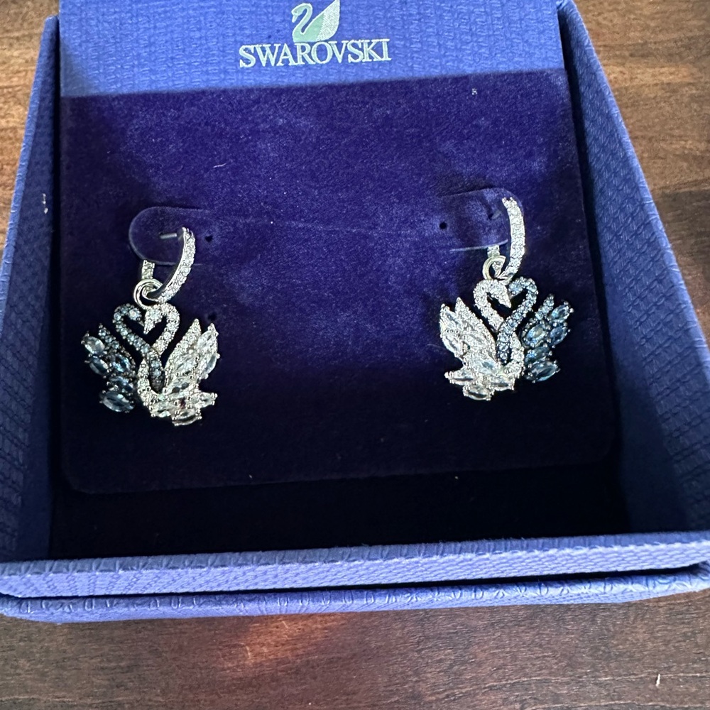 Swarovski Silver and Black Swan Earrings - Picture 2 of 2